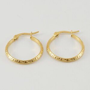 18K Gold Plated Greek Key Hoop Earrings | Tarnish Resistant Stainless Steel